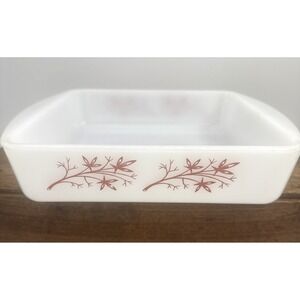 Vintage Glasbake J-247-14 Casserole Dish Tree Branch White Milk Glass Baking